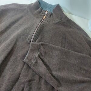 Tommy Bahama Mens Quarter Zip Sweater Brown 100% Cotton Size XXL